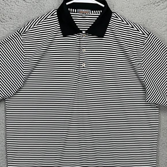 Peter Millar Summer Comfort Mens Golf Polo Shirt Large Black White Striped Rugby